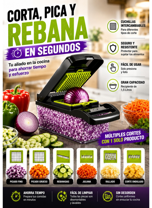 🥗 Cortador Multifuncional 14 en 1 | Corta, Pica, Rebana y Ralla en Segundos