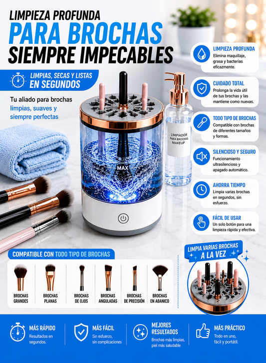 Limpiador de Brochas de Maquillaje Eléctrico 3 en 1 – Limpia Brochas Maquillaje y Seca en 30s