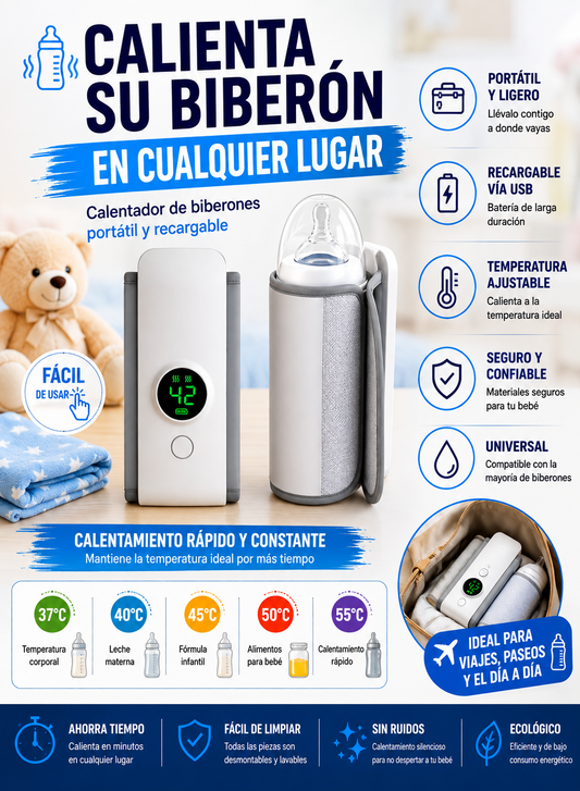 Calentador de Biberones Portátil | Leche Lista en Minutos, Día y Noche